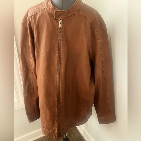Roundtree & Yorke Sz 3XLT Brown Weatherproof Faux Leather Bomber Jacket NEW - Picture 2 of 15